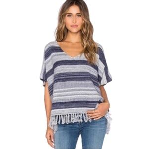 NWOT Soft Joie Olynn Stripe V-Neck Fringe Sweater Nocturne Size XXS/S
